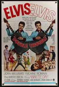 8h303 DOUBLE TROUBLE 1sh '67 cool mirror image of rockin' Elvis Presley playing guitar!