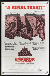 8h326 EMPEROR OF THE NORTH POLE reviews 1sh '73 Lee Marvin, Ernest Borgnine, cool action art!