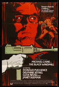 8h092 BLACK WINDMILL English 1sh '74 cool art of Michael Caine w/Uzi, Donald Pleasence, Don Siegel