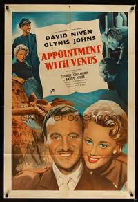 8h541 ISLAND RESCUE English 1sh '51 portrait of David Niven & Glynis Johns, Appointment with Venus