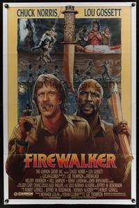 8h361 FIREWALKER 1sh '86 J.D. artwork of explorers Chuck Norris & Lou Gossett!