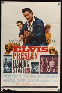 8h365 FLAMING STAR style B 1sh '60 Elvis Presley playing guitar & close up with rifle, Barbara Eden
