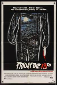 8h387 FRIDAY THE 13th 1sh '80 great Alex Ebel art, slasher horror classic, 24 hours of terror!