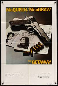 8h400 GETAWAY 1sh '72 Steve McQueen, Ali McGraw, Sam Peckinpah, cool gun & passports image!