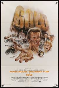 8h419 GOLD 1sh '74 Roger Moore, Susannah York, cool epic adventure art!