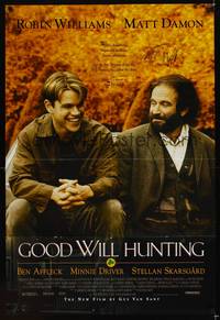8h423 GOOD WILL HUNTING signed 1sh '97 by Robin Williams, great image of smiling Damon & Williams!