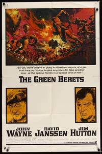 8h437 GREEN BERETS 1sh '68 John Wayne, David Janssen, Jim Hutton, cool Vietnam War art!