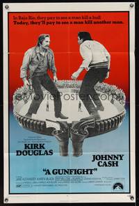 8h442 GUNFIGHT 1sh '71 people pay to see Kirk Douglas and Johnny Cash try to kill each other!