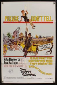 8h452 HAPPY THIEVES 1sh '62 cool artwork of Rita Hayworth & Rex Harrison!