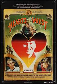 8h465 HEARTS OF THE WEST 1sh '75 art of Hollywood cowboy Jeff Bridges by Richard Hess!