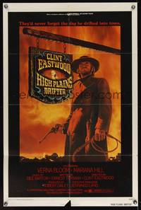 8h478 HIGH PLAINS DRIFTER 1sh '73 great art of Clint Eastwood holding gun & whip!
