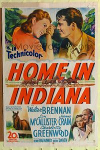 8h486 HOME IN INDIANA 1sh '44 sexy Jeanne Crain, Lon McCallister, Walter Brennan
