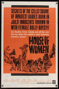 8h499 HOUSE OF WOMEN 1sh '62 Walter Doniger, women's prison, wild female convicts!