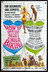 8h508 HOW TO STUFF A WILD BIKINI 1sh '65 Annette Funicello, Buster Keaton, motorcycle & bikini art