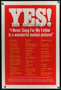 8h519 I NEVER SANG FOR MY FATHER 1sh '70 Gilbert Cates, Melvyn Douglas, from Robert Anderson play!