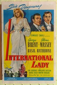 8h535 INTERNATIONAL LADY 1sh '41 George Brent, Basil Rathbone, sexy Ilona Massey is dangerous!