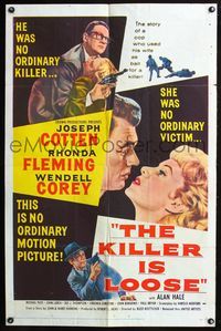 8h566 KILLER IS LOOSE 1sh '56 Budd Boetticher, art of Joseph Cotten & Rhonda Fleming!