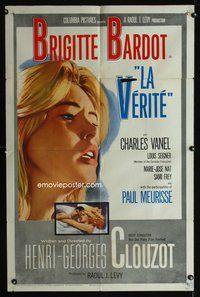 8h575 LA VERITE 1sh '61 super sexy Brigitte Bardot, Henri-Georges Clouzot!