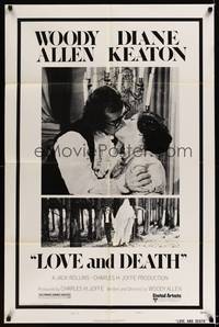 8h595 LOVE & DEATH style B 1sh '75 Woody Allen & Diane Keaton romantic kiss close up!