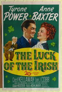 8h599 LUCK OF THE IRISH 1sh '48 Tyrone Power, Anne Baxter, art of leprechaun Cecil Kellaway!