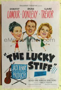 8h601 LUCKY STIFF 1sh '48 wacky art of Dorothy Lamour, Brian Donlevy & Claire Trevor!