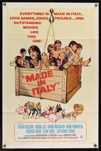 8h606 MADE IN ITALY 1sh '67 wacky image of Sylva Koscina, Virna Lisi & Anna Magnani in a crate!
