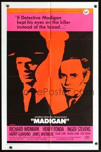 8h609 MADIGAN 1sh '68 Richard Widmark with two guns, Henry Fonda, Don Siegel