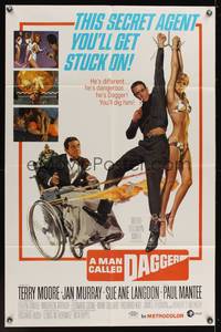 8h613 MAN CALLED DAGGER 1sh '67 Terry Moore, Paul Mantee, cool art of guy in wheelchair with guns!