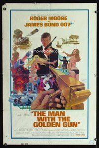 8h623 MAN WITH THE GOLDEN GUN east hemi 1sh '74 art of Roger Moore as James Bond by Robert McGinnis