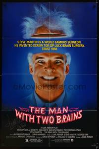 8h624 MAN WITH TWO BRAINS signed 1sh '83 by Kathleen Turner, wacky image of surgeon Steve Martin!