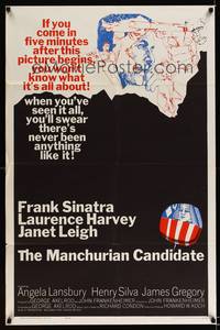 8h628 MANCHURIAN CANDIDATE 1sh '62 cool art of Frank Sinatra, directed by John Frankenheimer!