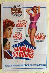 8h632 MARRIAGE-GO-ROUND 1sh '60 Julie Newmar wants to borrow Susan Hayward's husband James Mason!