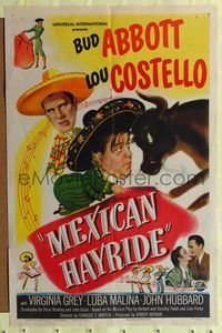 8h642 MEXICAN HAYRIDE 1sh '48 matador Abbott & Costello in Mexico, great art!