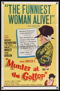 8h669 MURDER AT THE GALLOP 1sh '63 wacky Jim G. art of English detective Margaret Rutherford!