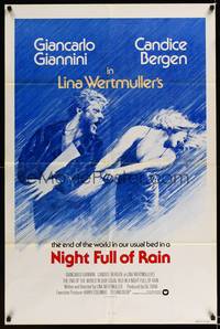 8h689 NIGHT FULL OF RAIN 1sh '78 Lina Wertmuller, Beauvais art of Giannini & Candice Bergen!