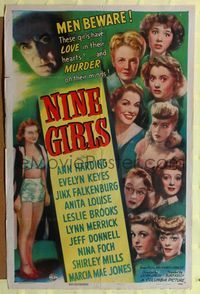 8h696 NINE GIRLS 1sh '44 Evelyn Keyes, sorority mystery, they have MURDER on their minds!