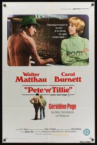 8h732 PETE 'N' TILLIE 1sh '73 naked Walter Matthau plays piano for Carol Burnett, Martin Ritt!