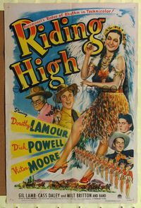 8h777 RIDING HIGH 1sh '43 sexy Dorothy Lamour in Indian headdress, Dick Powell!