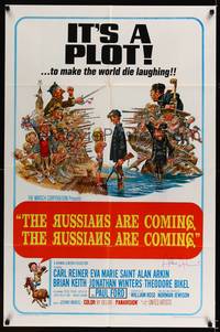 8h790 RUSSIANS ARE COMING signed 1sh '66 by Alan Arkin, Reiner, Davis art of Russians vs Americans!
