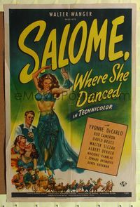 8h794 SALOME WHERE SHE DANCED 1sh '45 artwork of super-sexy dancer Yvonne De Carlo,!