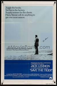 8h799 SAVE THE TIGER int'l signed 1sh '73 by Jack Lemmon, he'll do anything to get one more season!