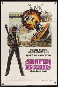 8h821 SHAFT'S BIG SCORE 1sh '72 great art of mean Richard Roundtree with big gun by John Solie!