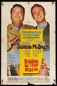 8h858 SOLDIER IN THE RAIN 1sh '64 close-ups of misfit soldiers Steve McQueen & Jackie Gleason!