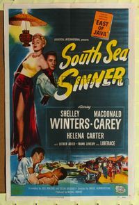 8h864 SOUTH SEA SINNER 1sh '49 sexiest Shelley Winters in skin-tight dress, Macdonald Carey!