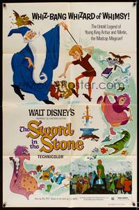 8h894 SWORD IN THE STONE 1sh R73 Disney's cartoon story of young King Arthur & Merlin the Wizard!