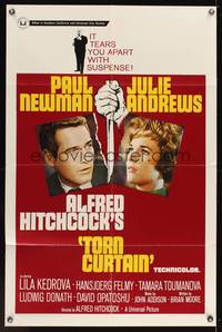 8h932 TORN CURTAIN 1sh '66 Paul Newman, Julie Andrews, Alfred Hitchcock tears you apart w/suspense