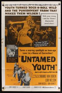 8h952 UNTAMED YOUTH 1sh '57 art of sexy bad Mamie Van Doren in a house of correction!