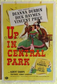 8h953 UP IN CENTRAL PARK 1sh '48 Vincent Price & Deanna Durbin in New York City!