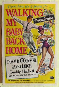 8h965 WALKING MY BABY BACK HOME 1sh '53 artwork of dancing Donald O'Connor & sexy Janet Leigh!