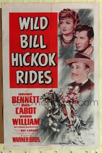 8h980 WILD BILL HICKOK RIDES 1sh '42 Constance Bennett, Bruce Cabot, Warren William, cowboy art!
